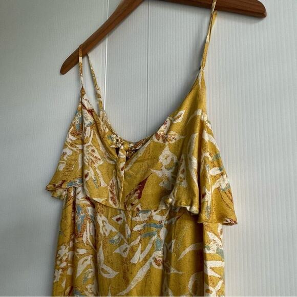 Roxy Still Waking up ruffle tip top spaghetti strap mini dress yellow floral sz8 - Picture 2 of 11